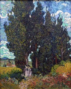 1889年から1890年にかけての2つの人物を持つヒノキ。 作： Vincent van Gogh
