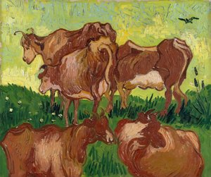 ジェイコブ・ヨルダーンスの後の牛、1890年。 作： Vincent van Gogh