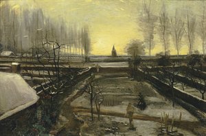 雪の中のヌエネンの牧師館庭園、1885年。 作： Vincent van Gogh