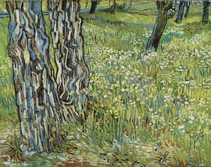 草の中の木の幹、1890 年。 作： Vincent van Gogh