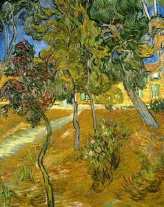 精神病院の庭の木々、1889 年。 作： Vincent van Gogh