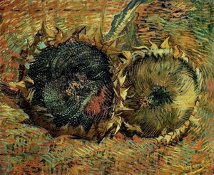 1887 年にカットされた 2 つのヒマワリ。 作： Vincent van Gogh