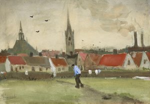 新教会のあるハーグの眺め、1882 年。 作： Vincent van Gogh