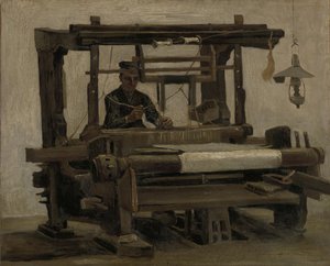 1884 年、機織り機で機織り。