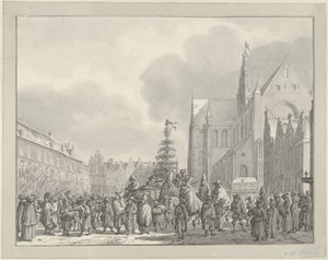 フランス人がハールレムのマルクト広場に到着、1795 年 作： Vincent Jansz. van der Vinne
