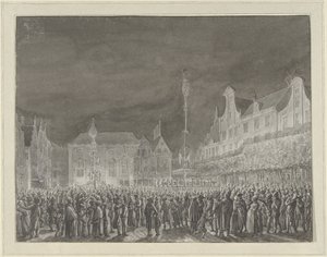 1795 年、ハールレムのマルクト広場でのフランスとの同盟宣言の祝典