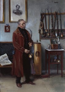 インテリアにメルスクムパイプを持つ男（キャンバスに油彩） 作： Vincent Stoltenberg Lerche