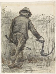 後ろから見た帽子をかぶったコーンカッター 作： Vincent van Gogh (signed by artist)