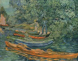 1890年、1947年、オーヴェルズでボートを漕ぐ川の銀行。 作： Vincent van Gogh