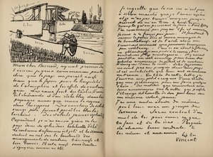 1888年3月18日、1912年に出版された本「ジュリアスマイヤーグレーフのヴィンセントファンゴッホ」からの、ヴィンセントファンゴッホからエミールバーナードへの手紙の複製（印刷） 作： Vincent van Gogh
