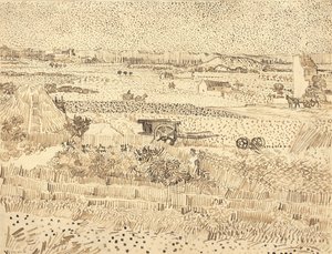 収穫 -- ラ クラウ平原、1888 年。 作： Vincent van Gogh