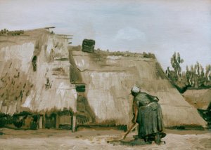働く農民の女性と小屋します。 作： Vincent van Gogh