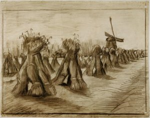 穀物束と風車 作： Vincent van Gogh
