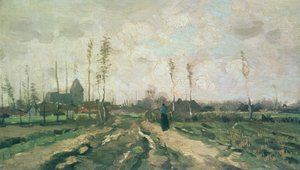 教会と家のある風景、ニュエネン、1885 作： Vincent van Gogh