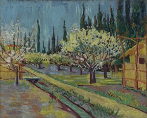 ヒノキに縁取られた果樹園 作： Vincent van Gogh