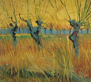 剪定された柳と夕日 作： Vincent van Gogh