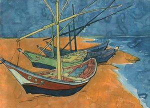 1888年1月、1947年6月、レサントマリーのビーチでセーリングボート。 作： Vincent van Gogh