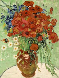 静物、デイジーとポピーの花瓶、1890 作： Vincent van Gogh