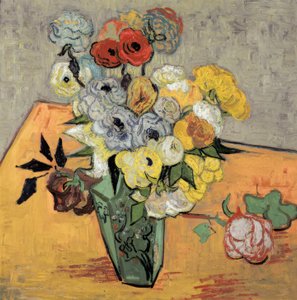 日本の花瓶、バラ、アネモネのある静物 作： Vincent van Gogh