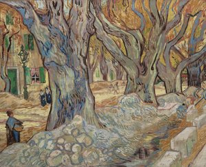 1889年のサンレミでの大きな平面木、または道路修理工 作： Vincent van Gogh