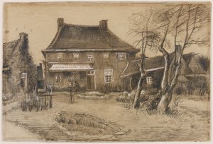 ノイネンの牧師館：後ろから見た、右側のアーティストスタジオ、1884年頃（グラファイト、ペン＆ブラウンインク、茶色のウォッシュ、織り紙の上に白で強調） 作： Vincent van Gogh