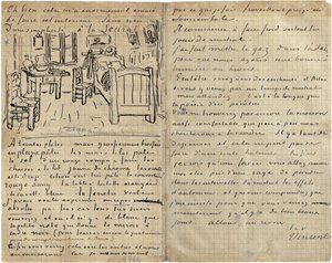 寝室、アルルからポールゴーギャンへの手紙、1888年10月17日水曜日 作： Vincent van Gogh