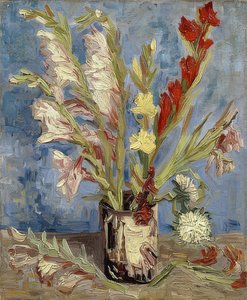 グラジオラスとアスターのある花瓶。 1886 作： Vincent van Gogh