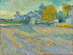 1889年、サンレミーのアサイラムとチャペルの眺め 作： Vincent van Gogh