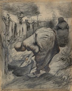 庭の洗濯槽のそばの女性 作： Vincent van Gogh