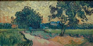 2つの梨の木とオーヴェル城（の風景 作： Vincent van Gogh