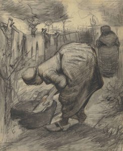 庭に池のある農民の女性（1885） 作： Vincent van Gogh