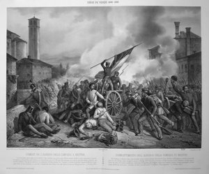 1848年10月27日、メストレのアルベルゴ・デラ・カンパーナの戦い（1848-9年のヴェネツィア包囲戦）（リトグラフ 作： Vincenzo (after) Giacomelli