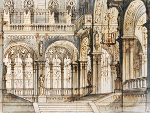 Set design by Francesco Bagnara for third scene of Capuleti and Montecchi, opera by Vincenzo Bellini (1801-1835), performed at La Fenice Theatre in Venice   1462273   ja       japanese Successfully Translated  Original: Animals Firebird_5 Translat: Animals 作： Vincenzo Bellini