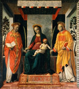 聖ファウスティヌスと聖ジョヴィータの間にいる聖母子 ヴィンチェンツォ・フォッパ（1427年頃～1515年頃）作 テンペラ／カンヴァス 205x226cm 作： Vincenzo Foppa