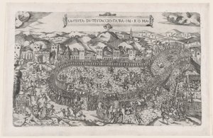 ローマの素晴らしさの鏡: ローマのテスタッチョ山で開催されたカーニバル ゲーム, 1558., 1558 作： Vincenzo Luchino