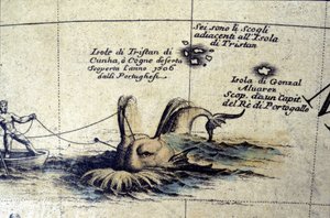 コロネリの地球儀の後の南大西洋での捕鯨。17世紀 作： Vincenzo Maria Coronelli