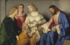 聖ペテロに鍵を与えるキリスト 作： Vincenzo di Biagio Catena