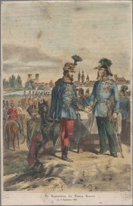 1849年10月2日、野戦司令官ヤコブ・ユリウス・フォン・ハイナウにコマロム要塞を明け渡す将軍ギョルグ・クラプカ