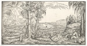 パトモス島の聖ヨハネ、c。 1545-55。 作： Virgilius Solis