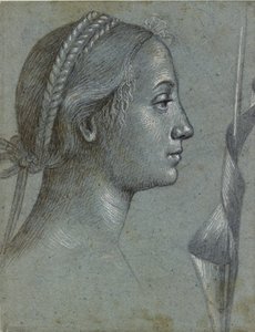 ポールにペナントを巻いた女性の頭部、15 世紀後半 作： Vittore Carpaccio