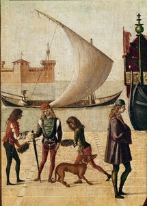 聖ウルスラの伝説：大使たちの到着の詳細（ヤコポ・ダ・ヴァラジーネの黄金伝説より）（テンペラ、キャンバス 作： Vittore Carpaccio