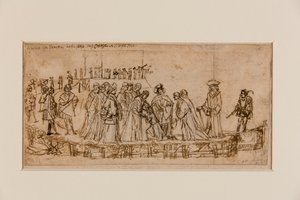 父に別れを告げるイギリスの王子コナン（紙にチョークの上にペンとインク）（5933931のrecto 作： Vittore Carpaccio