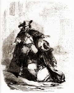 ひざまずくコンスタンス・ボナシューを追いかけるダルタニアン 作： ヴィヴァン（後）ボース