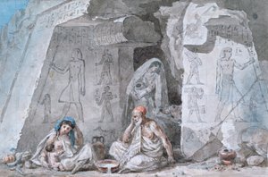 古代の墓、19世紀の外のエジプトの家族