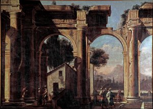 遺跡のある風景 ヴィヴィアーノ・コダッツィ（1604-1670）の絵画 17世紀 薄暗い 100x132 cm ヴェネツィア、コレール美術館 n 1037 作： Viviano Codazzi