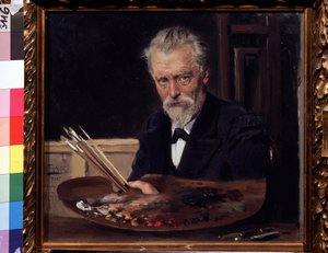 オートポートレート（自画像）。 Vladimir Yegorovich Makovski (Makovsky, Makovskij) (1846-1920) による絵画、huile sur toile 作： Vladimir Egorovic Makovsky
