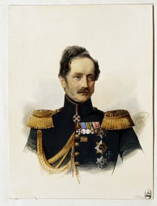 アレクセイ フョードロヴィチ オルロフ王子 (1787-1862) の肖像 (A. F. オルロフ王子の肖像)。 ロシアの軍人、外交官。 ウラジミール・イワノビッチ・ハウ（ガウ）（1816-1895）の作品、紙に水彩