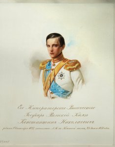 ロシアのコンスタンティン・ニコラエヴィッチ大公の肖像 (1827-1892) (帝国騎兵隊のアルバムより) - ハウ (ガウ)、ウラジミール・イワノビッチ (1816-1895) - 1846-1849 - 紙に水彩 - ロシア文学研究所 IRLI （プーシキンの家）、聖ペテロ 作： Vladimir Ivanovich Hau