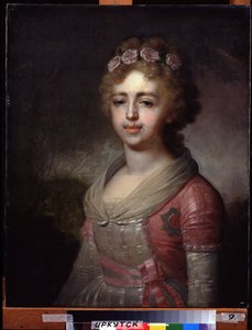大公妃アレクサンドラ・パブロフナ (1783-1801) の肖像、皇帝パウル一世の娘 (大公妃アレクサンドラ・パブロフナの肖像、皇帝パウル一世の娘)。 ウラジミール・ルキッチ・ボロヴィコフスキー（またはボロヴィコフスキー）（1757-1825）による絵画。 キャンバスに油彩 作： Vladimir Lukich Borovikovsky