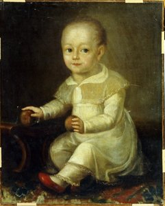 りんごを持つ子供の肖像画。 （りんごを持つ子供の肖像）。 ウラジミール・ルキッチ・ボロヴィコフスキー（またはボロヴィコフスキー）（1757-1825）による絵画 作： Vladimir Lukich Borovikovsky